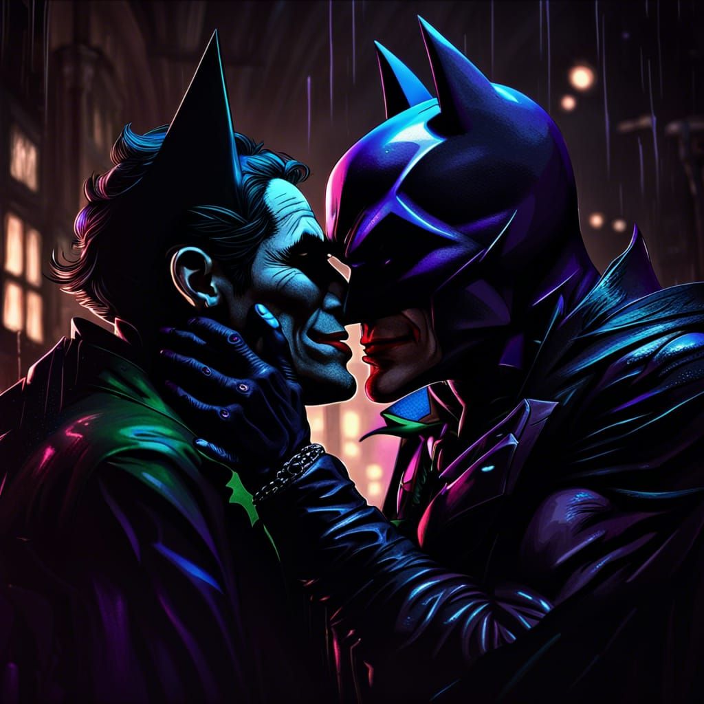Batman and Joker Kiss in Noir Style