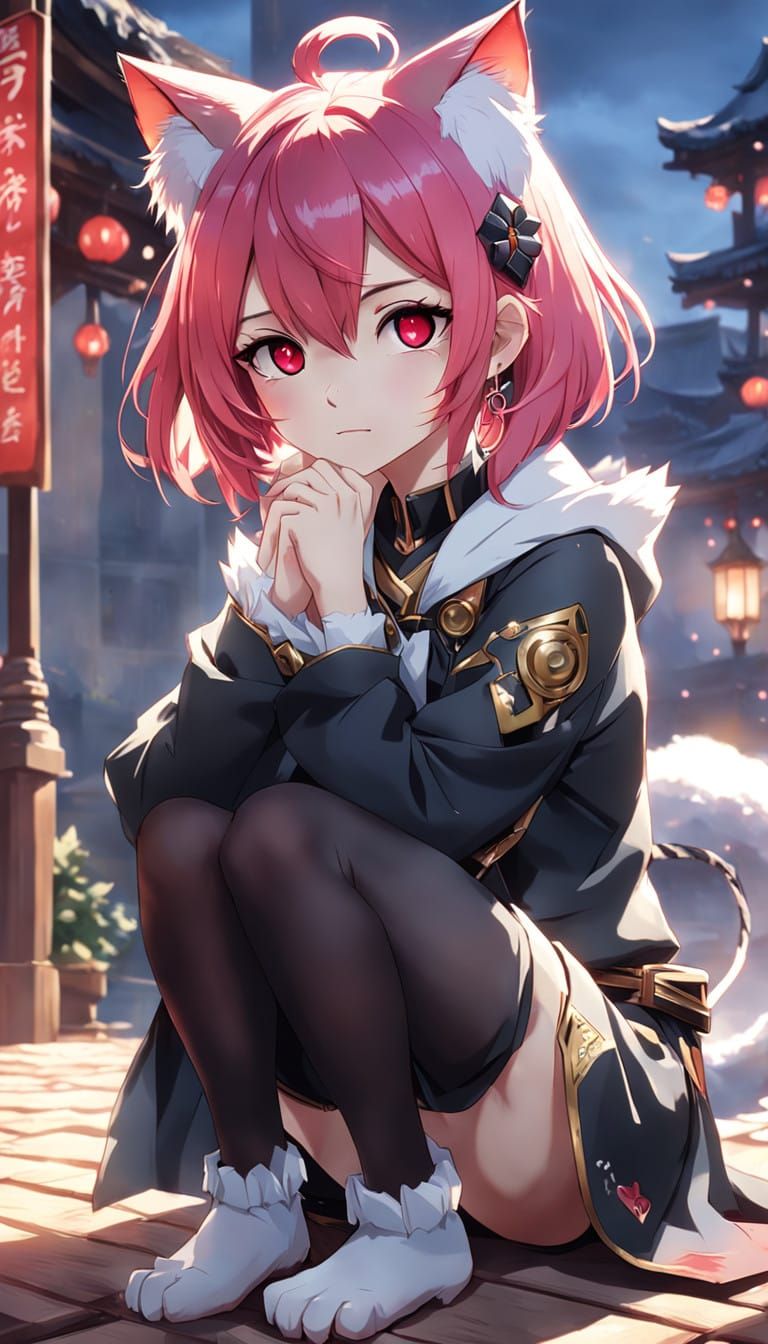 Anime Girl with Feline Features, Captured in Vivid 3D Detail