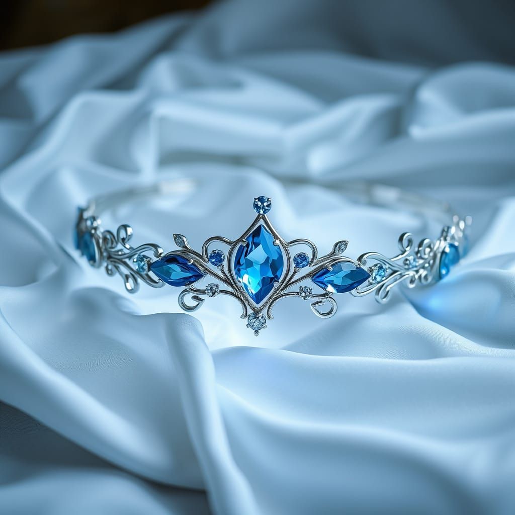 Elven Silver Circlet with Icy Blue Gemstones