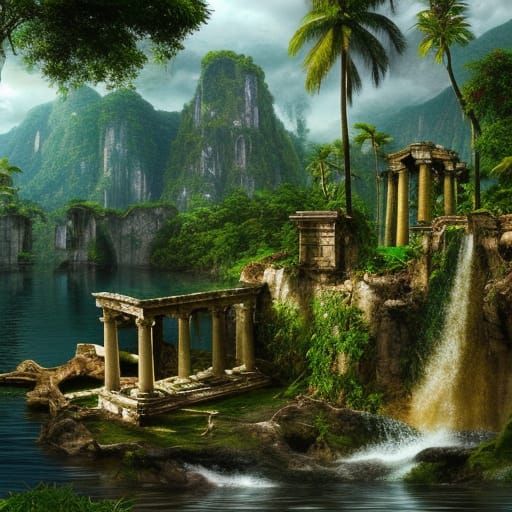 Photorealistic Jungle Ruins in Hyperrealistic Landscape