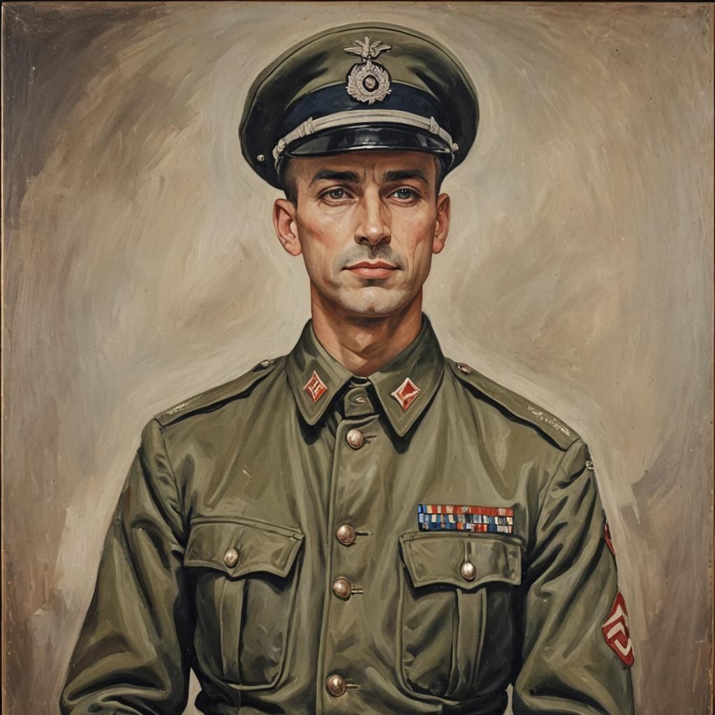 Framed Oil Painting of WWII Soldier Portrait