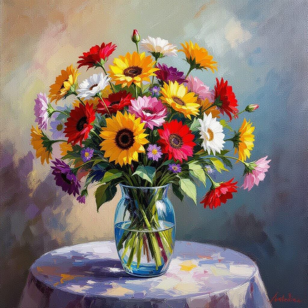 Impressionist Sunflower Bouquet in a Pot