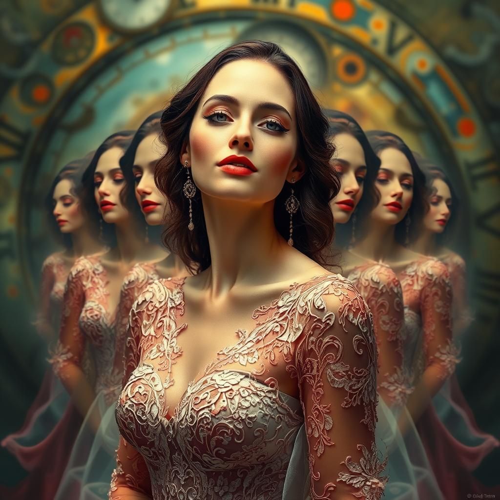 Ethereal Woman in Surrealist Quantum Superposition Portrait