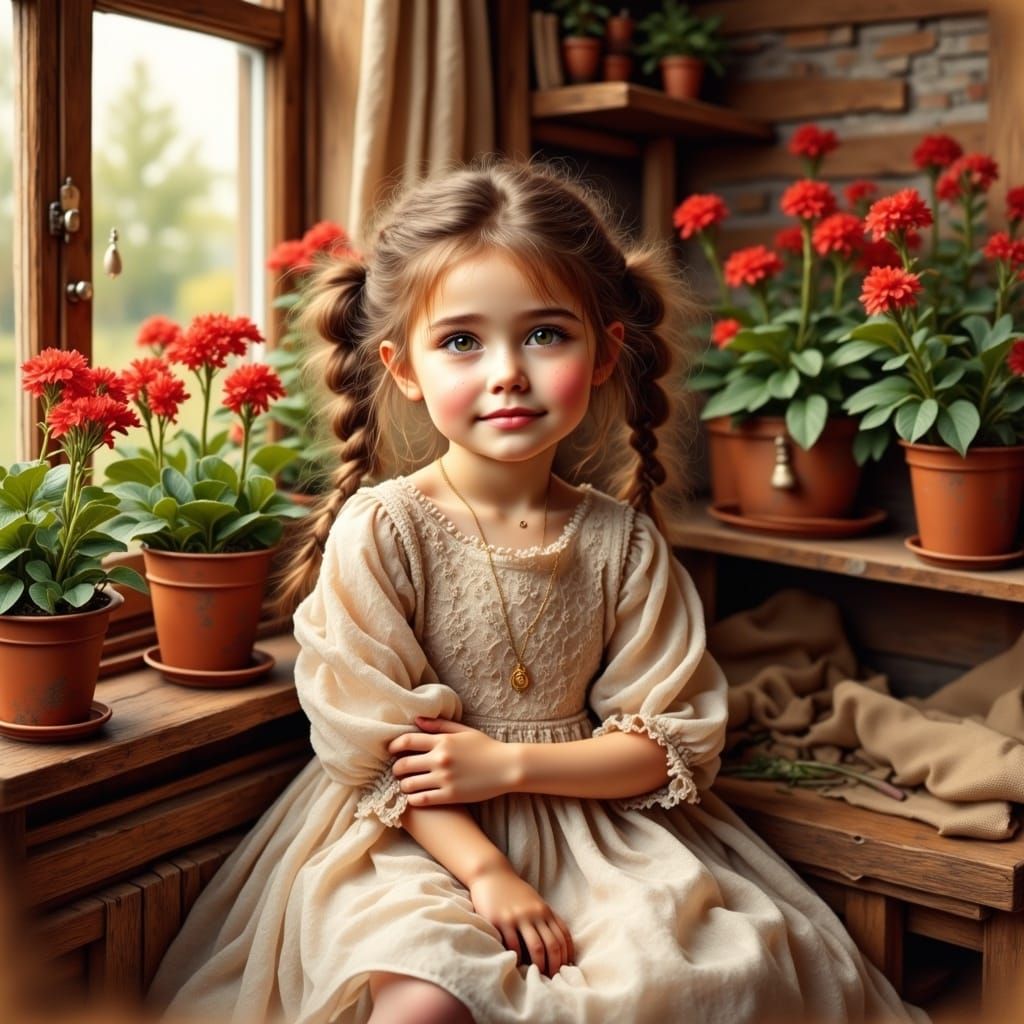 Serene Portrait of a Young Girl in a Cozy Woodland Setting