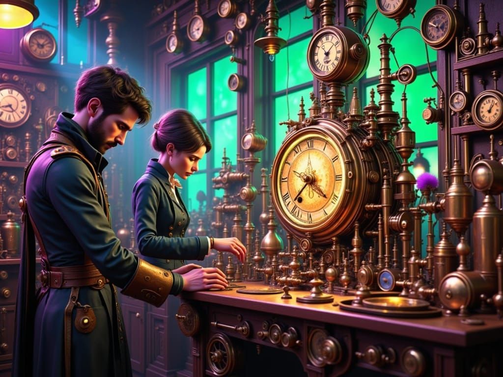 Steampunk Professor Builds Time Machine with Student in Lab