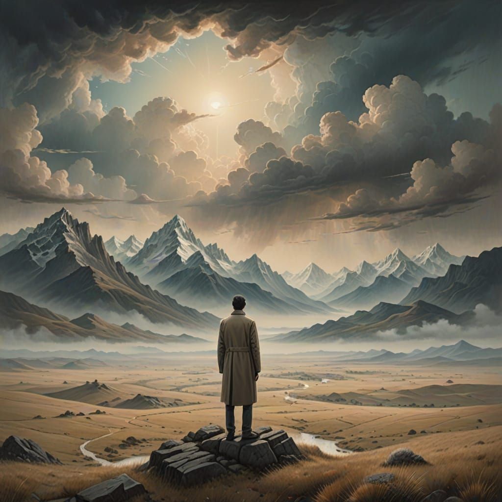 Surreal Figure With Open Landscape Head