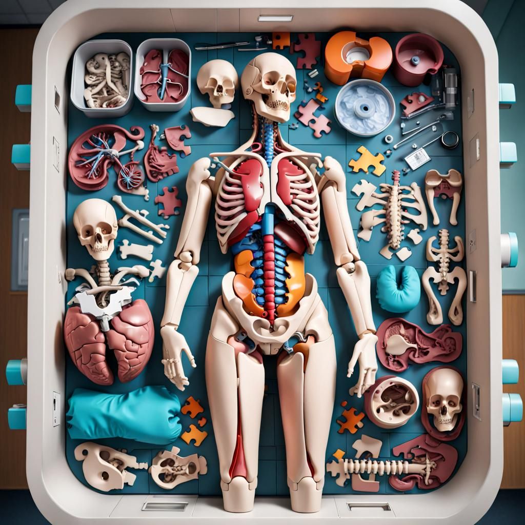Hyperdetailed Medical Mannequin Puzzle in Auditorium