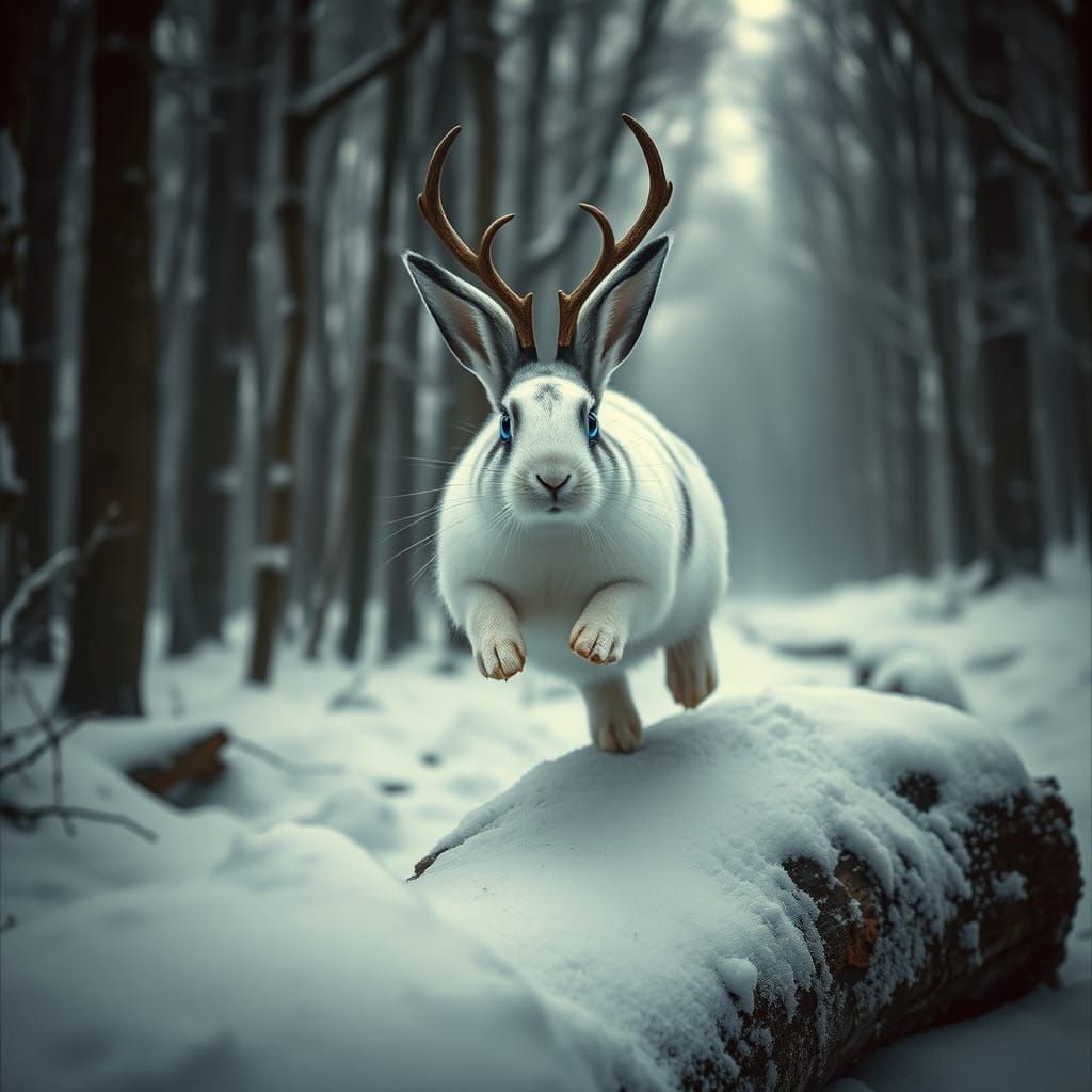 Majestic Bengal Striped Rabbit with Radiant Antlers