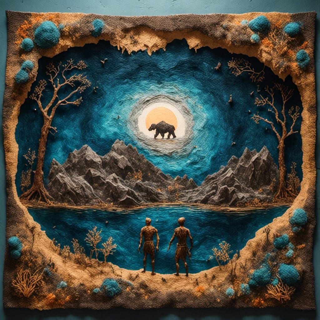 Surreal Cave Painting Double Exposure Art