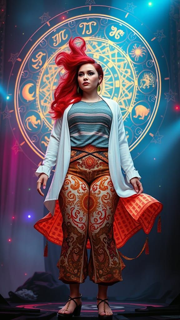 Surreal Cosmic Goddess Embodies Zodiac Magic in Neon-Lit Won...