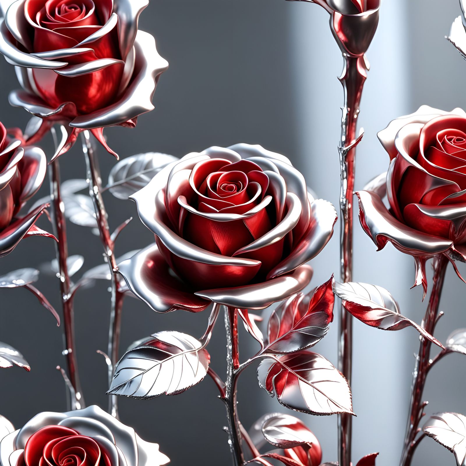 Hyperrealistic 3D Red and Silver Rose