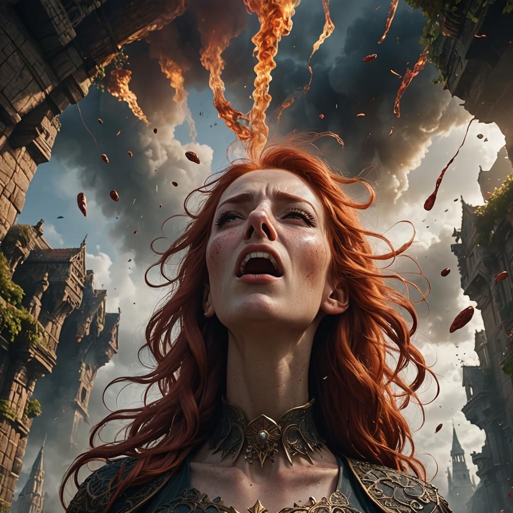 Redhead About to Sneeze: Detailed Fantasy Art