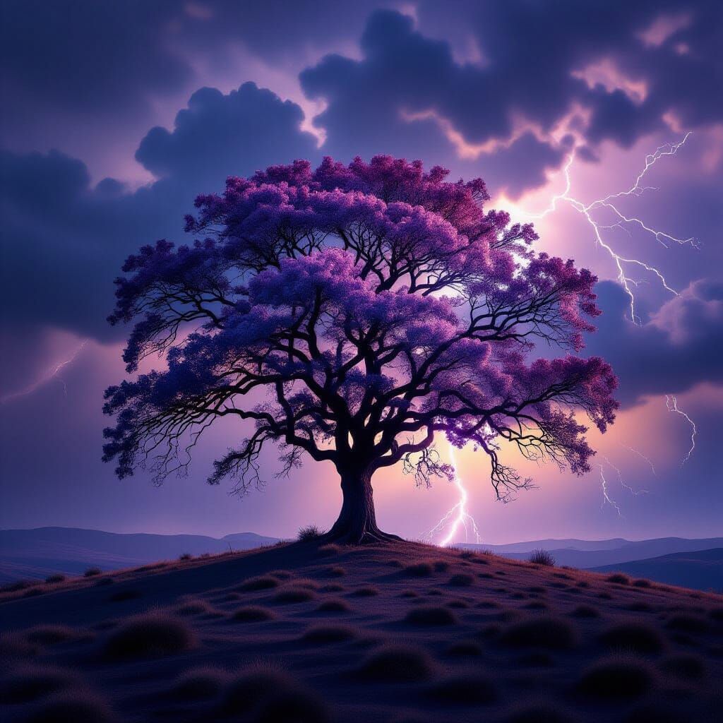 Dramatic Tree Silhouetted Against Stormy Sky