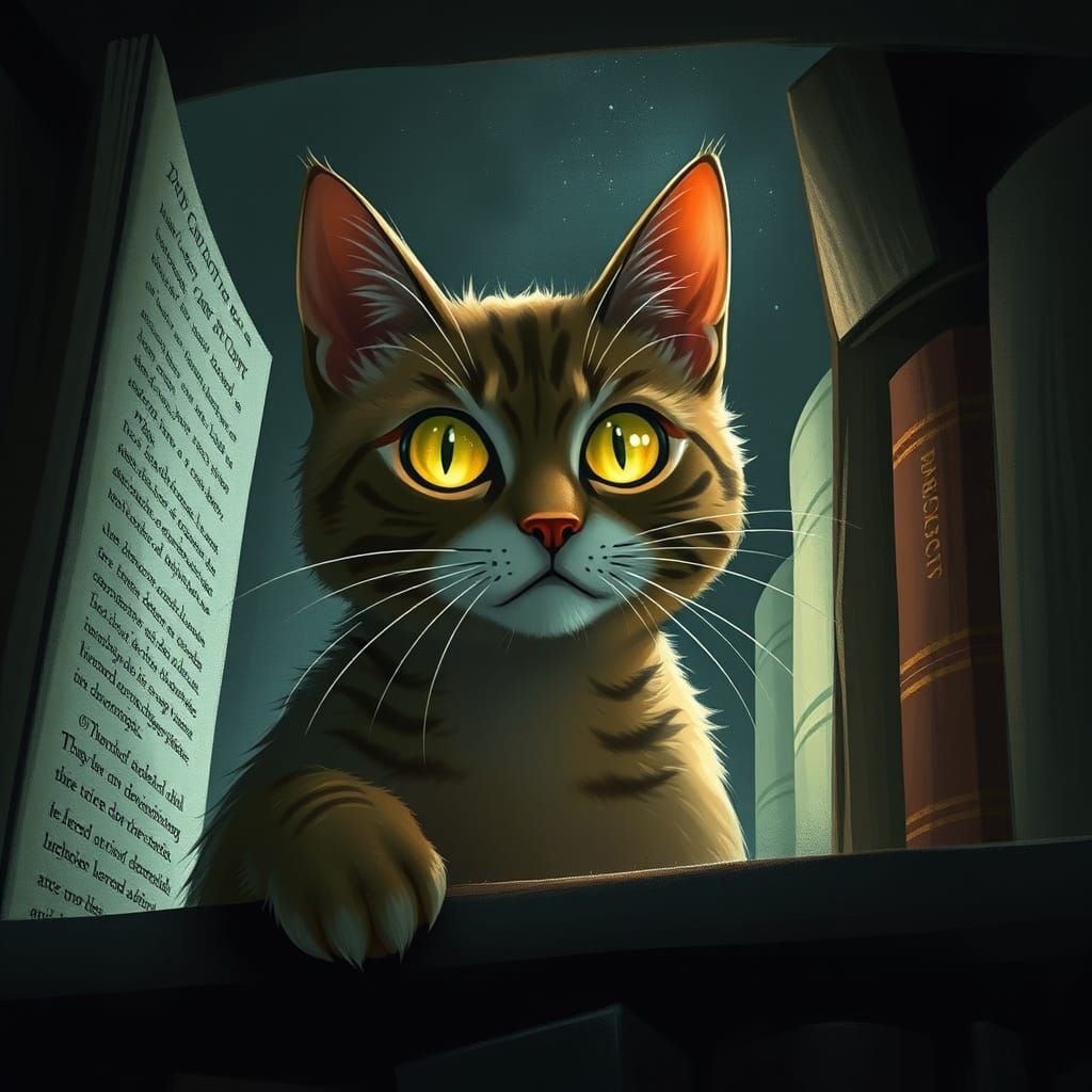 Mysterious Cat on Rooftop Under Starry Night Sky