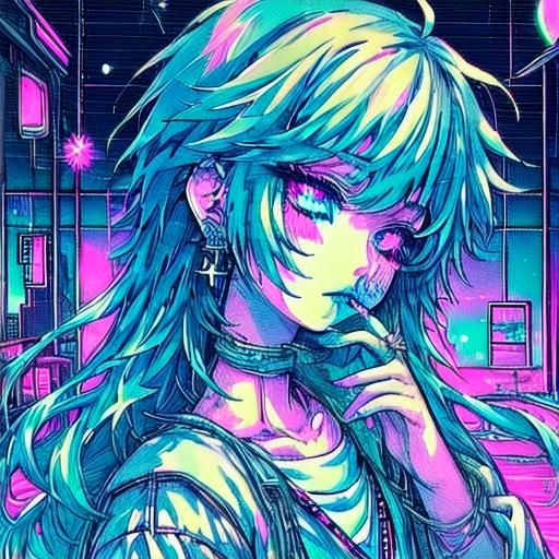 Anime Robot Plays in Neon Penthouse Apartment