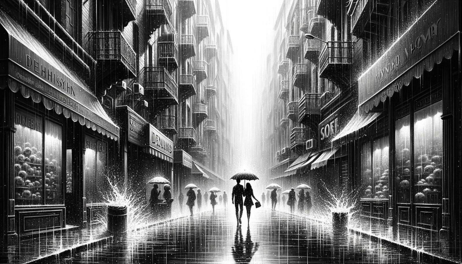 Urban Rainstorm in Monochrome