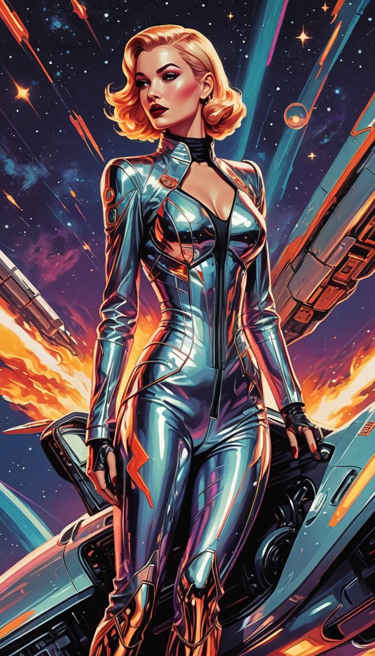 Retrofuturistic Sci-Fi Pinup in Comic Book Style