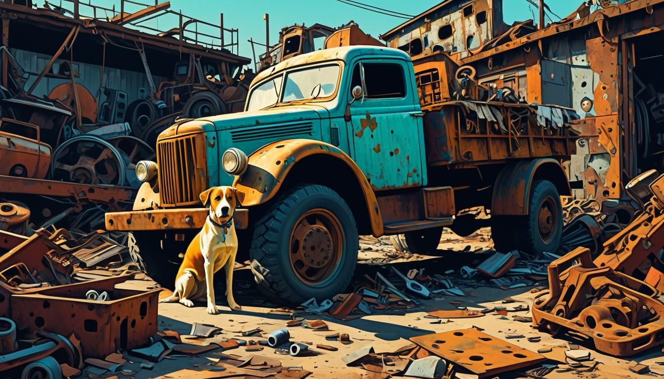 Dog in Junkyard: Surreal 3D Paper Art