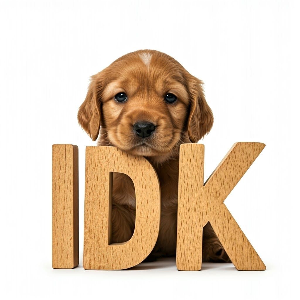 Puppy Poses with Letters Spelling IDK