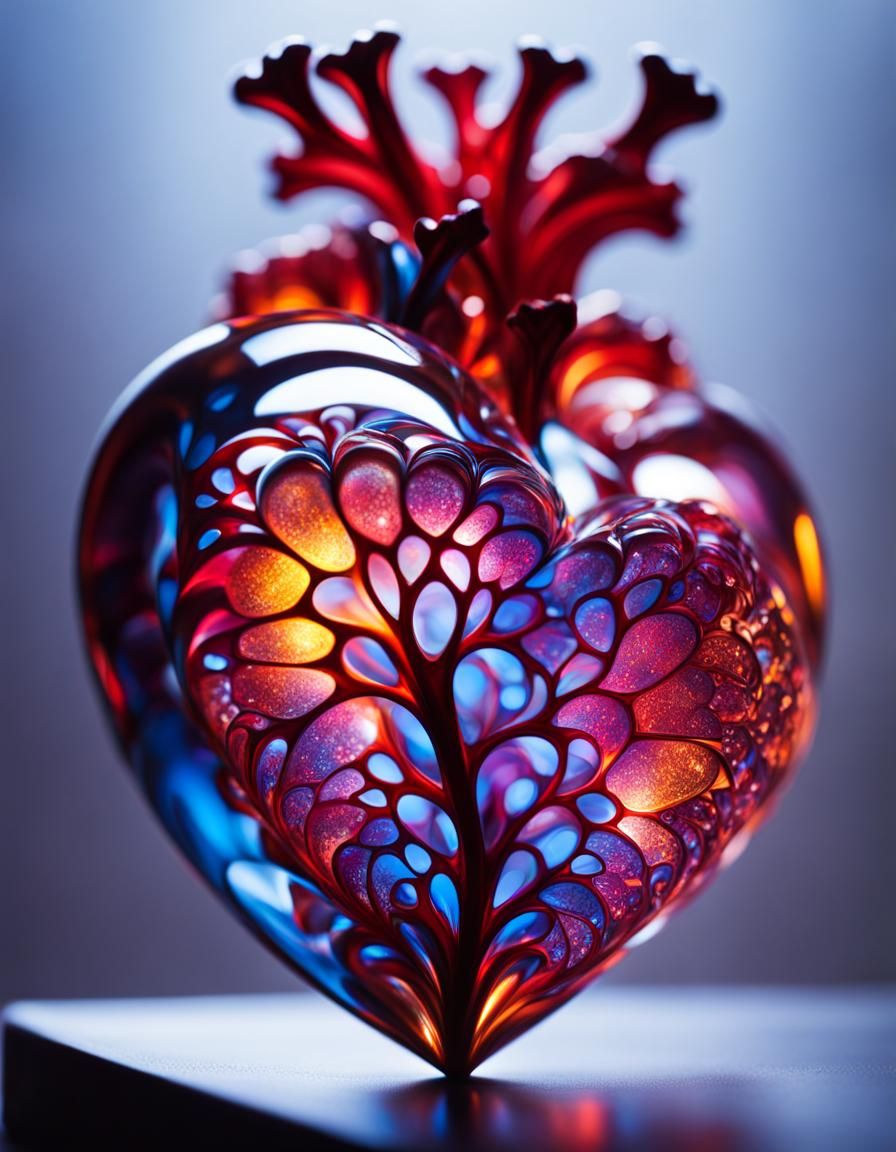 Fractal Glass Heart: Magical Glowing Art