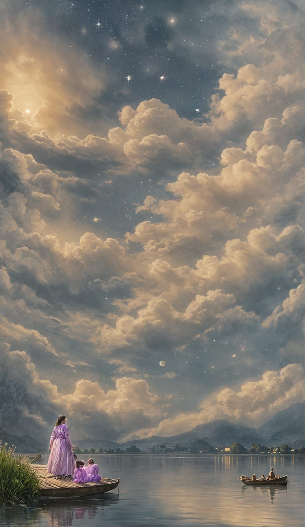 Romantic Night Sky Illustration with Woman