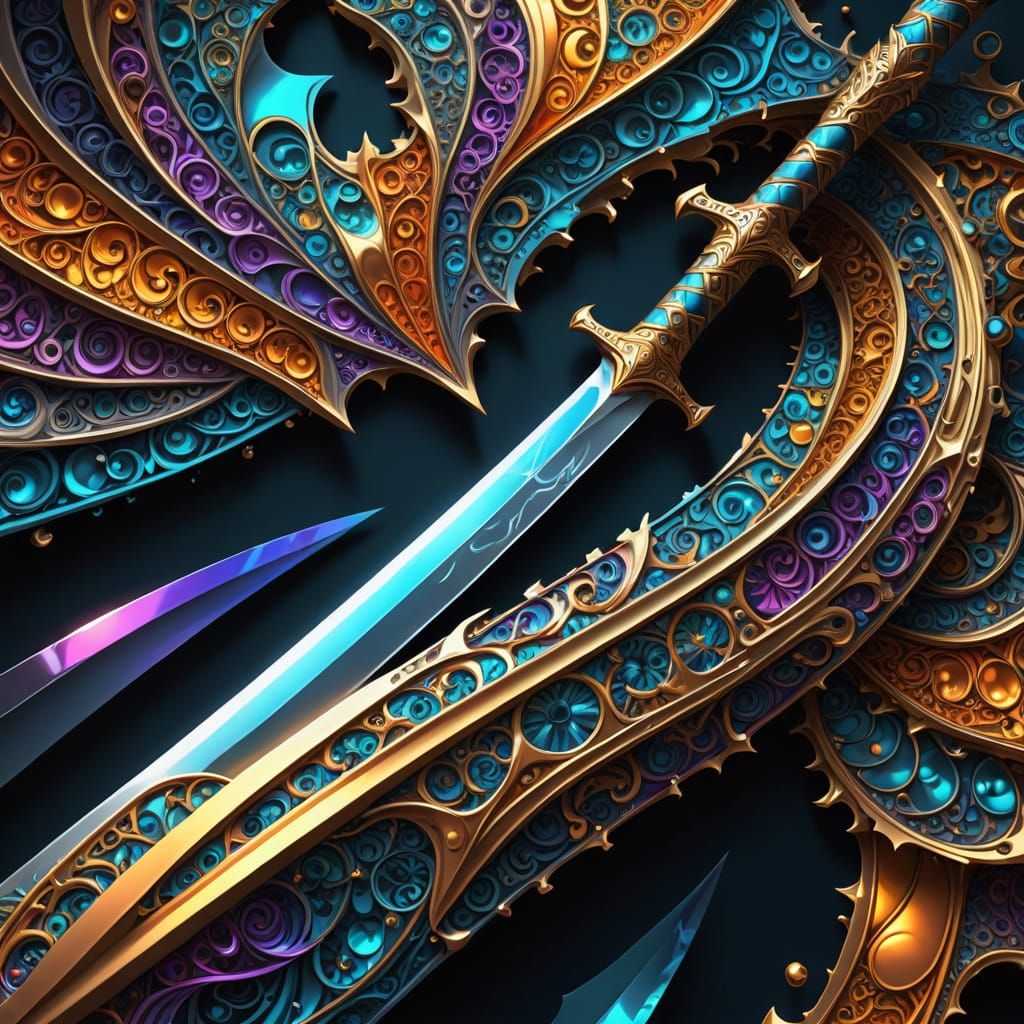 Surreal Fractal Clash of Ancient Warriors in Vibrant Iridesc...