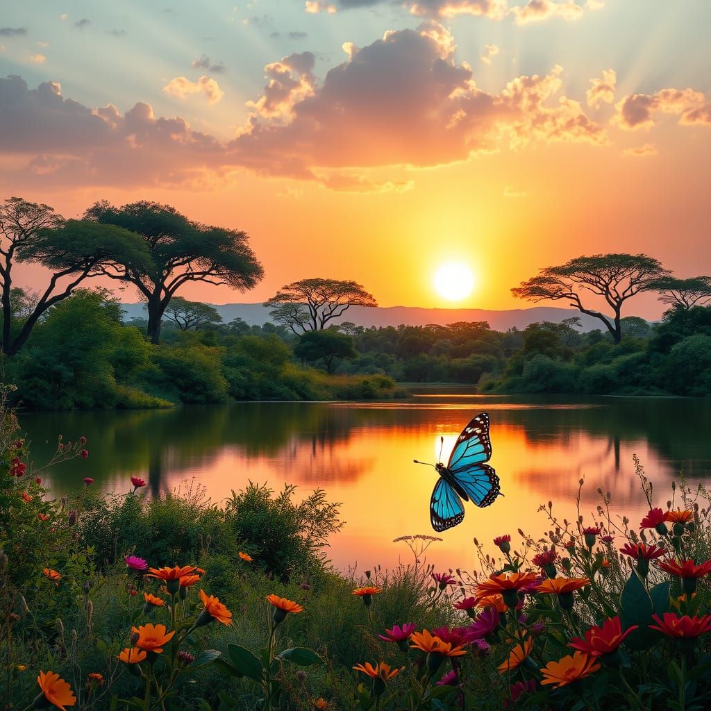 Golden Hour Savannah Dreamscape in Soft Pastels