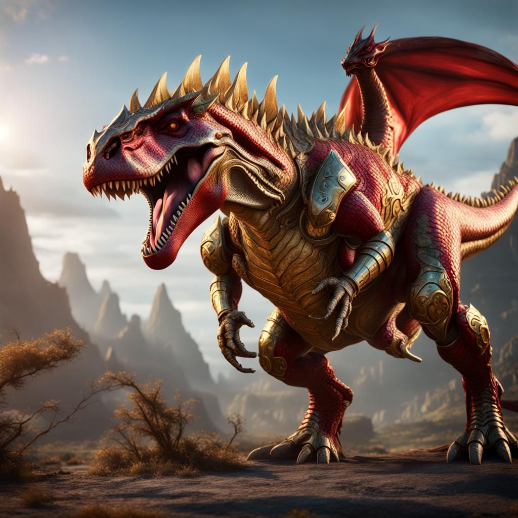 Armored Dragon T-Rex: Detailed Fantasy Art