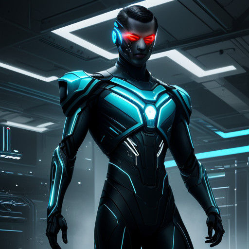 Sleek Metallic Exoskeleton Suit in Futuristic Laboratory