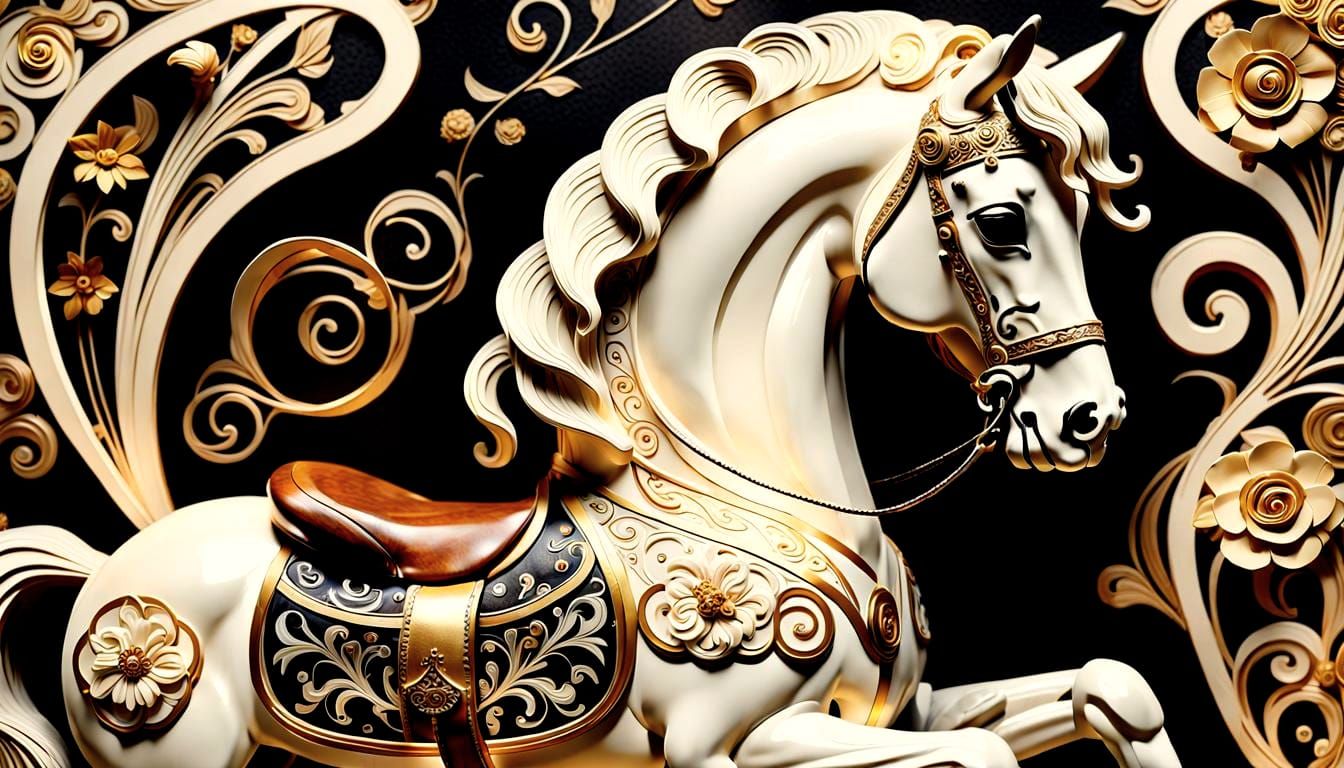 Art Nouveau Rocking Horse in Cream Tones
