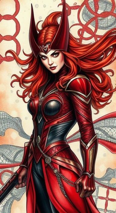 Scarlet Witch: Abstract Vector Fractal Gouache Painting