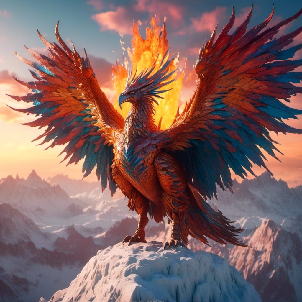 Fiery Phoenix on Melting Ice Mountain