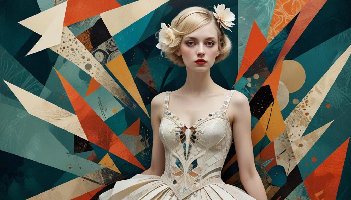 Surrealist Bride in 1920s Dadaism Style with Fragmented Form...