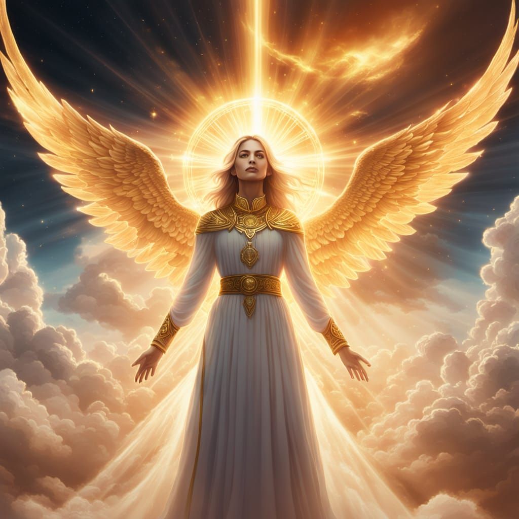 Woman Bathed in Divine Golden Light with Celestial Aura