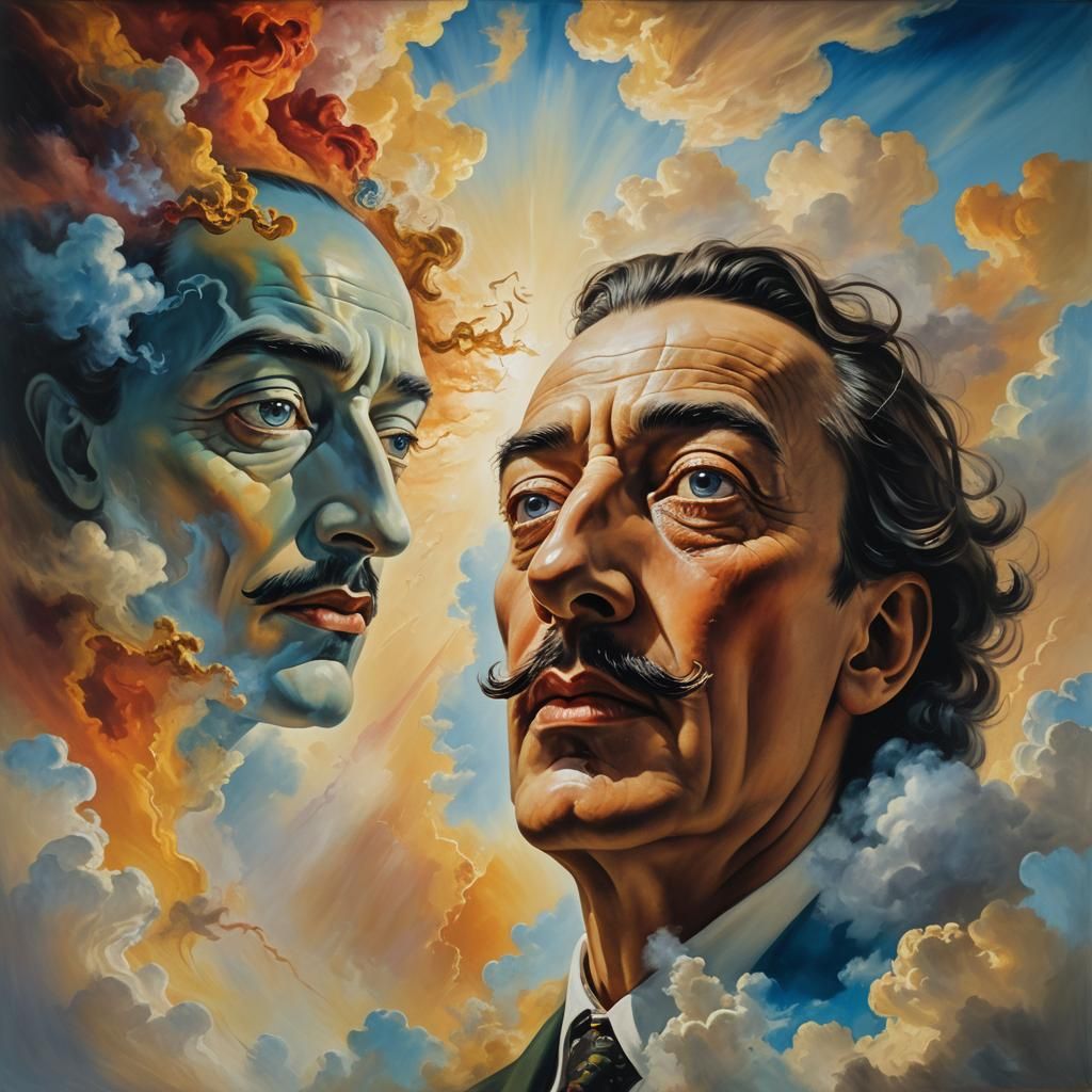 Dual Face: Surreal Oil Painting of Good and Evil