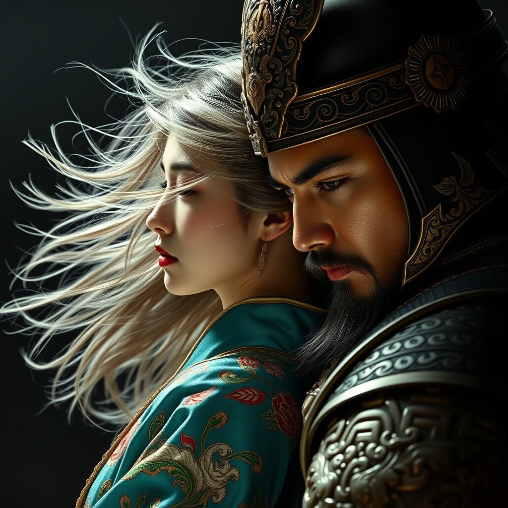 Ornate Art Nouveau Portrait of Warrior and Maiden