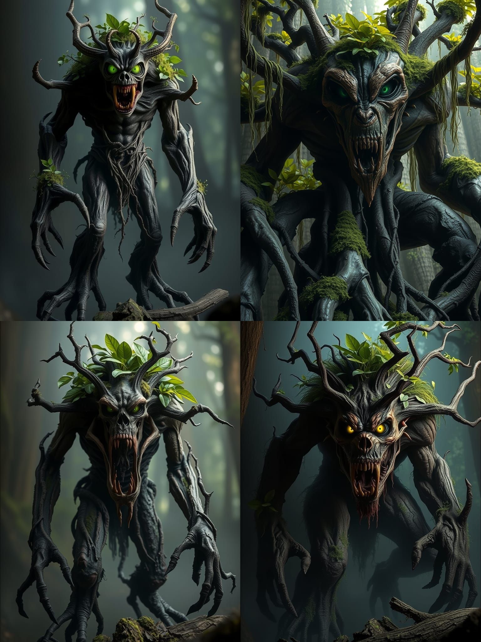 Eerie Forest Demon Hybrid with Glowing Eyes