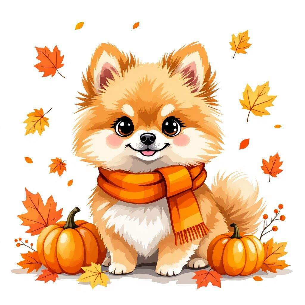 Whimsical Pomeranian Portrait in Watercolor Style