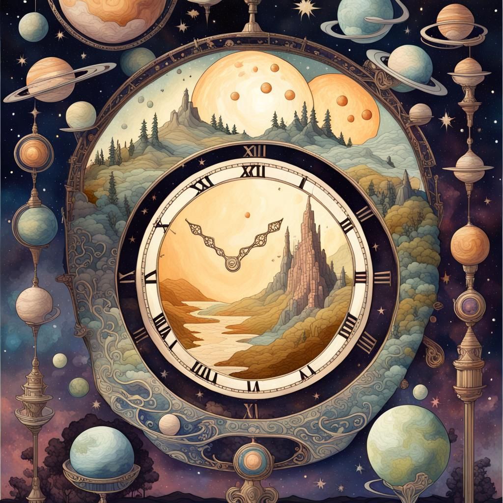 Space Time Landscape in Art Nouveau Style