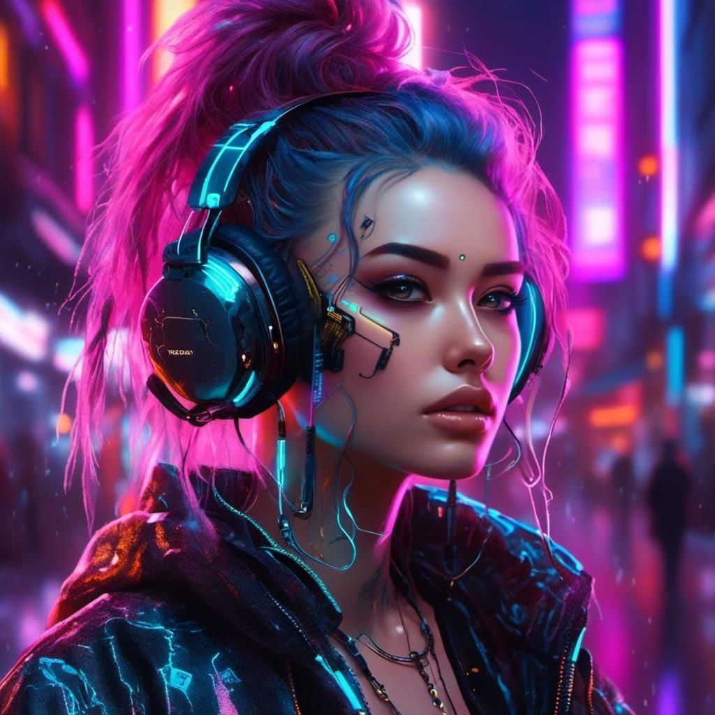 Cyberpunk Portrait in Neon Cityscape