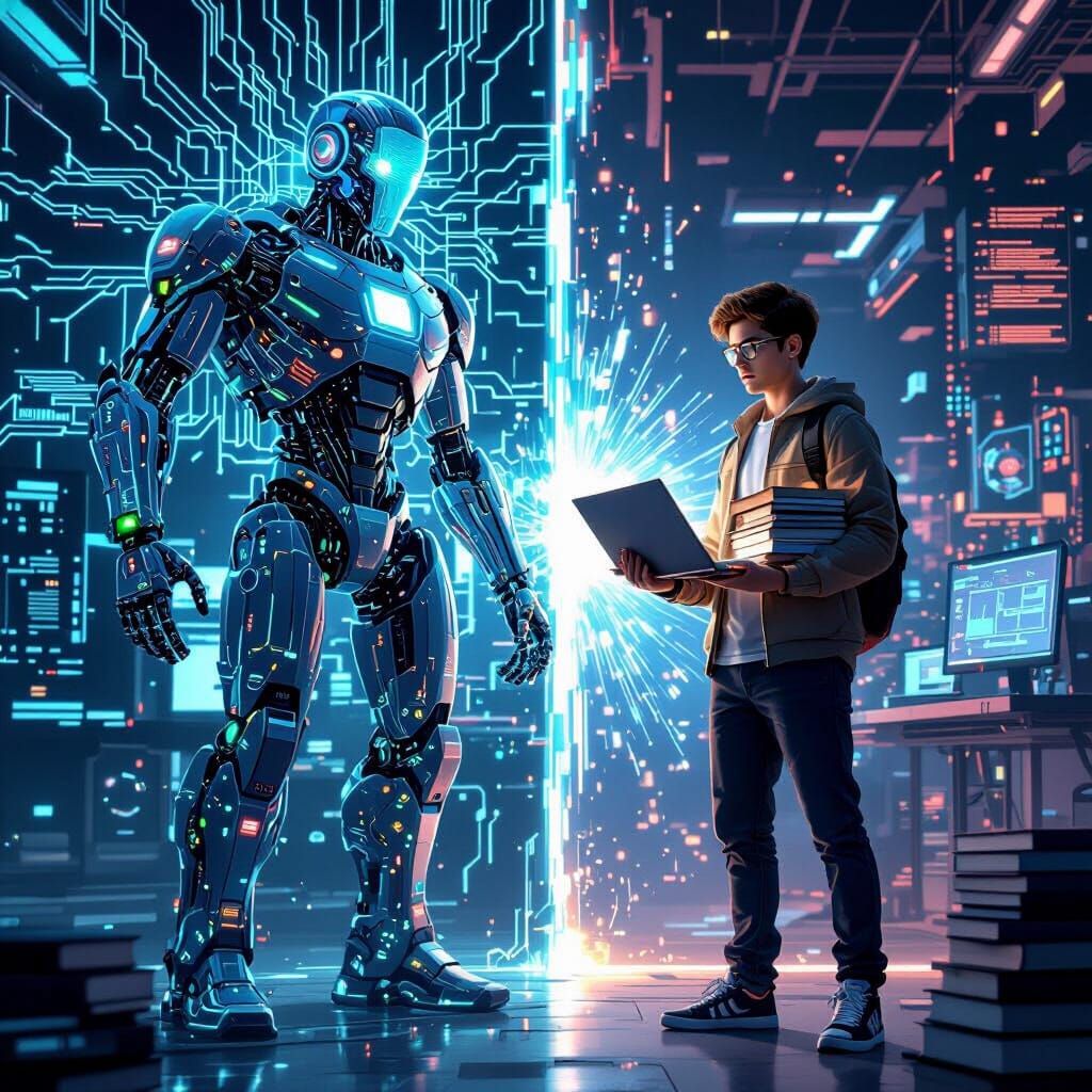 AI vs Student: Epic Digital Battle Illustration