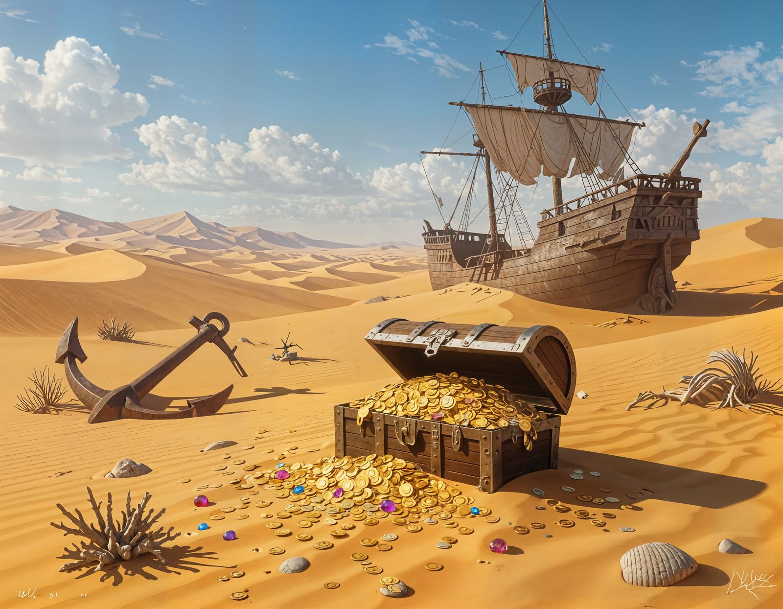 Desert Treasure: Sunken Galleon Fantasy Art