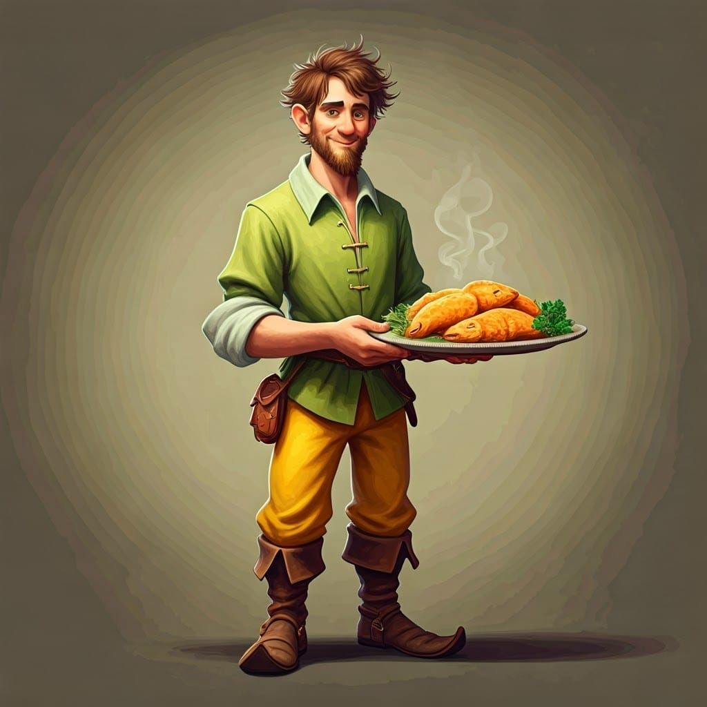 Vibrant Tavern Server in Whimsical Fantasy Setting