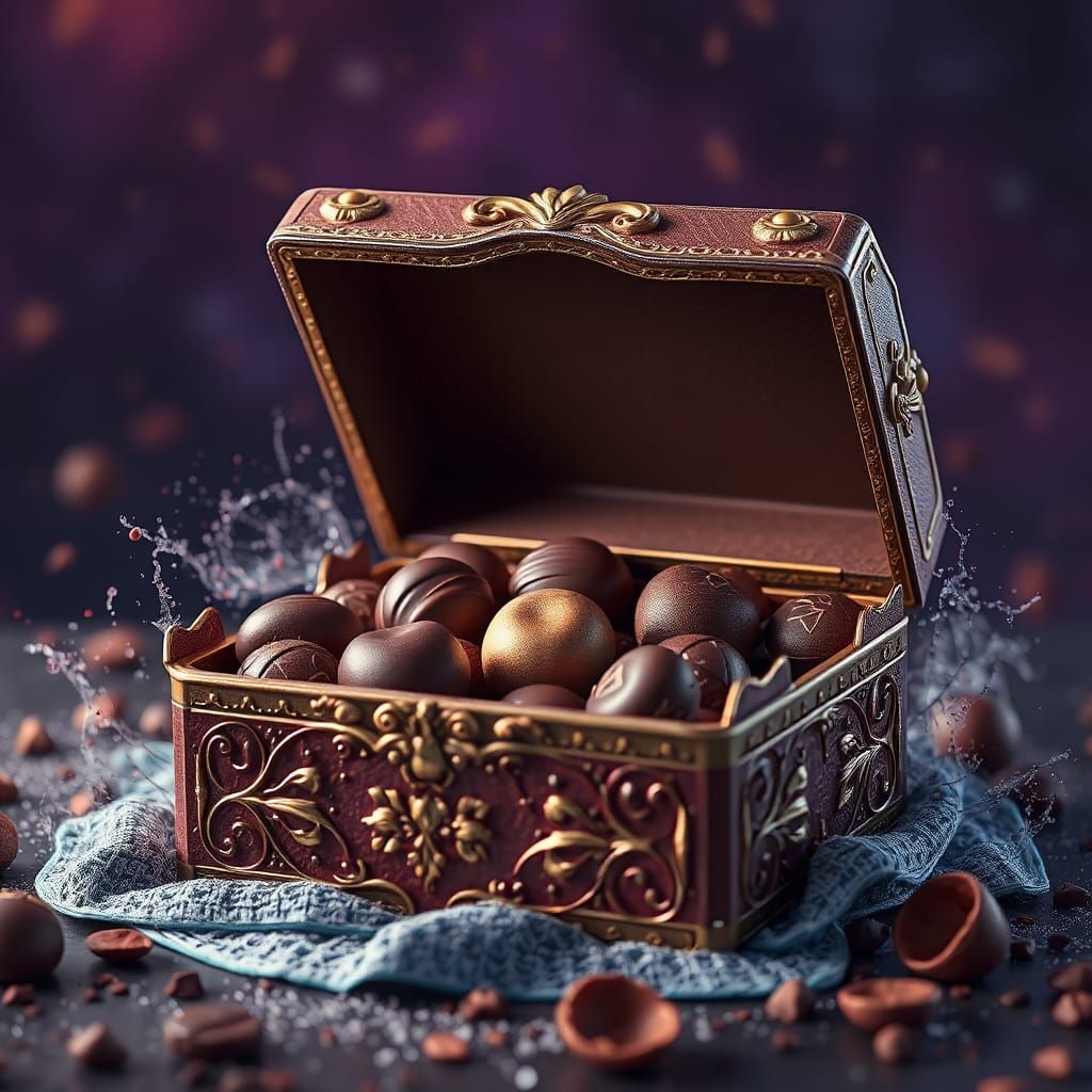 Fantastical Open Box of Chocolates in Detailed Painting