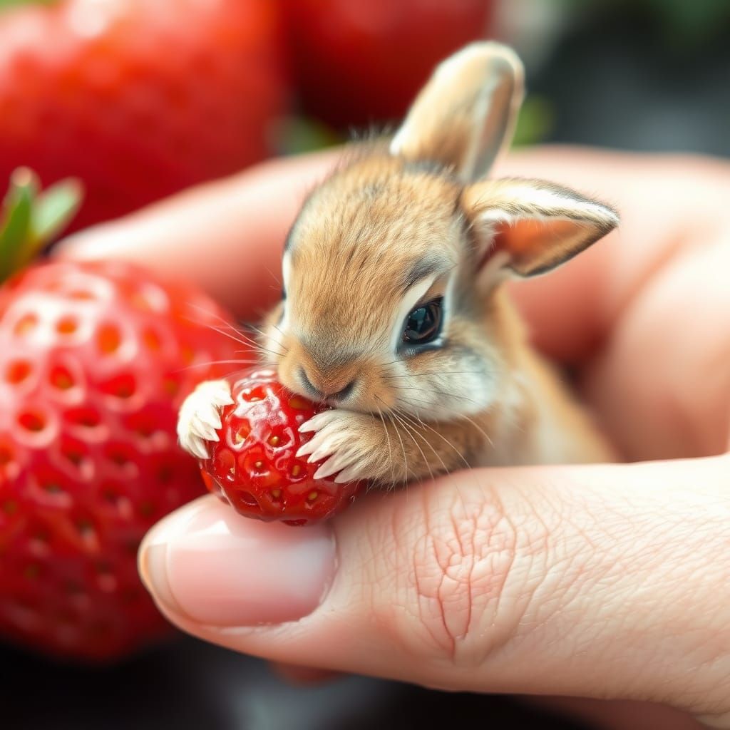 Whimsical Watercolor Rabbit Holding Strawberry