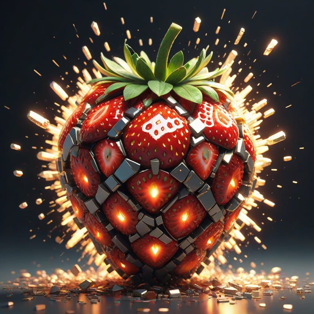 Exploding Strawberry Grenade as Vibrant Digital Art
