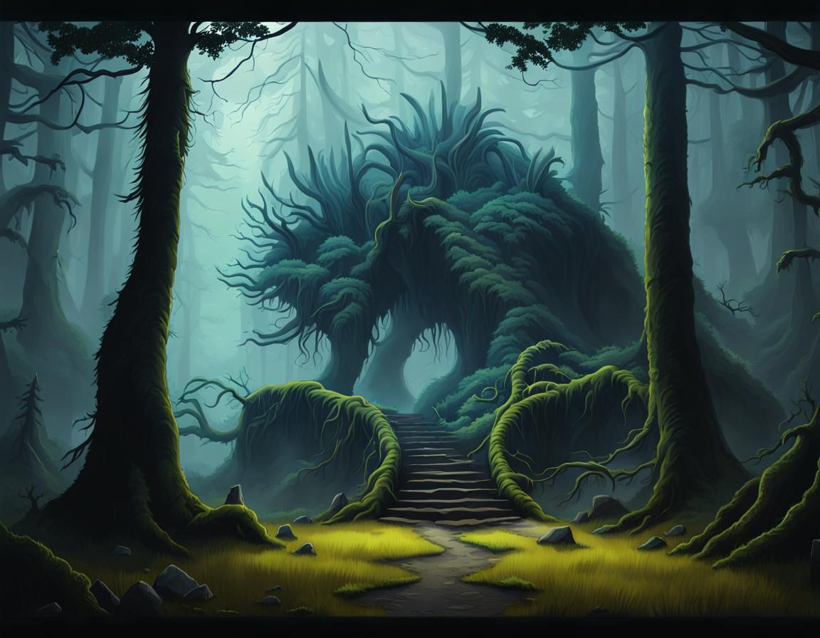 Ethereal Rainforest Sasquatch in Storybook Gouache Style