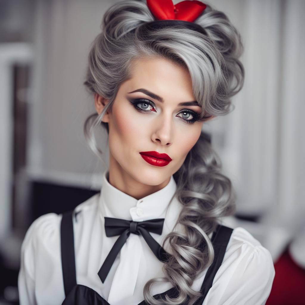 Elegant Woman with Smoky Eyes and Red Lipstick