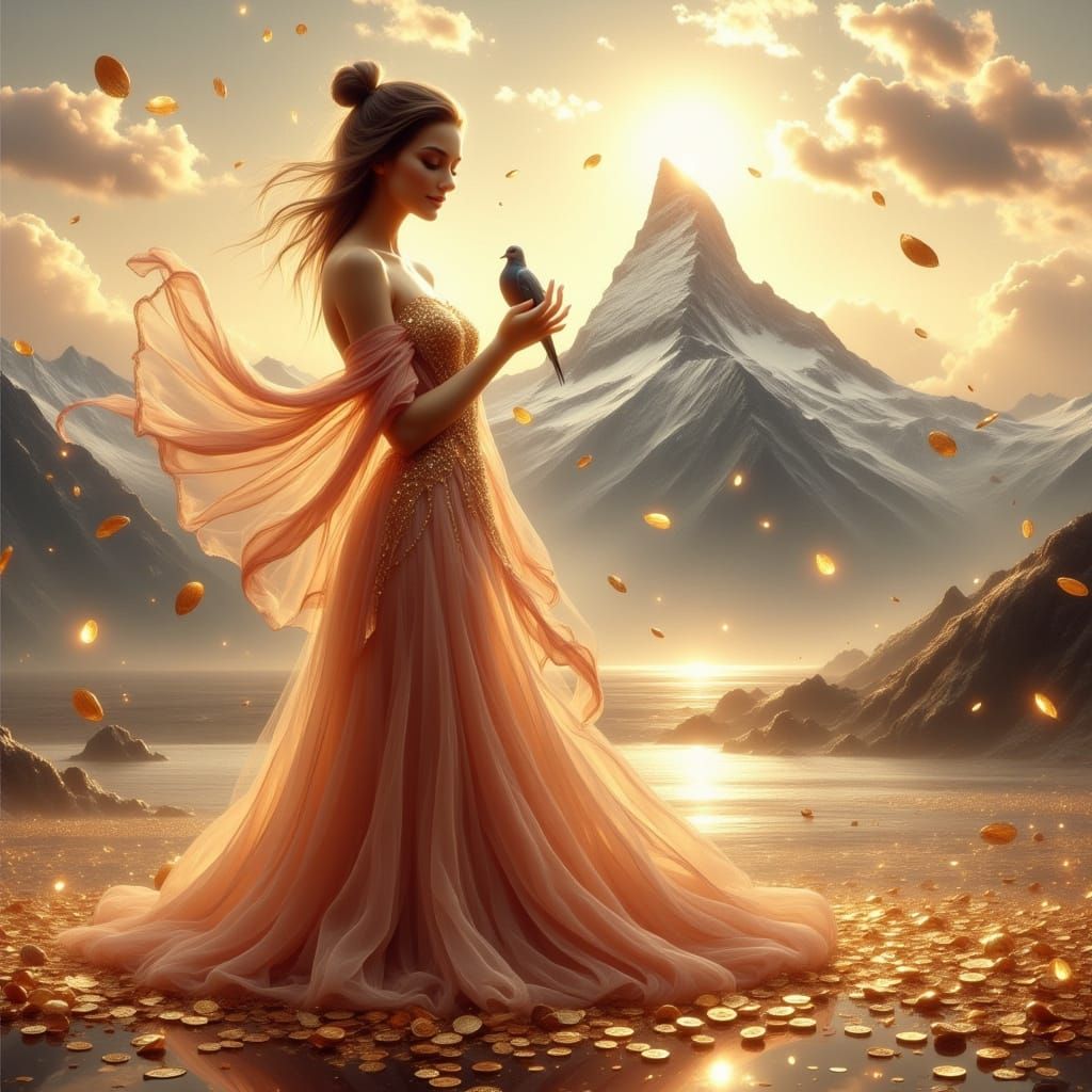 Serene Goddess of Abundance in Golden Elegance