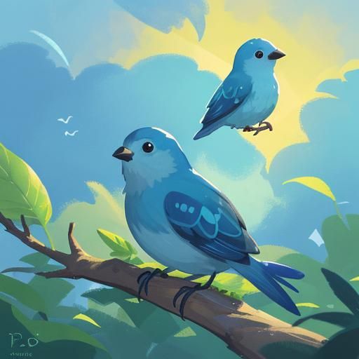 Pixar-Style Blue Bird on a Branch in 3D